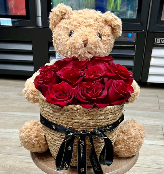 A Bear With Red Rose 12-Stem