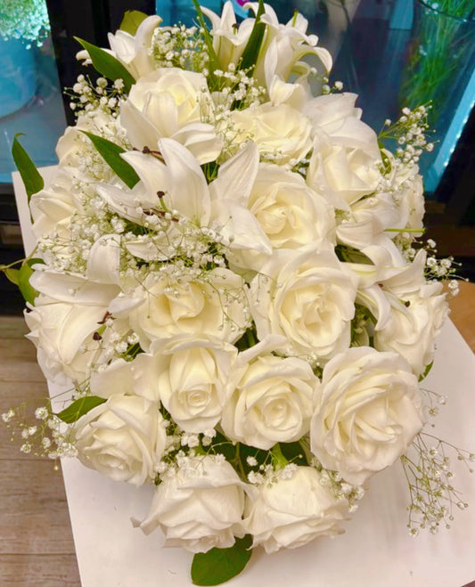 White Rose Mixed Half Casket Cover